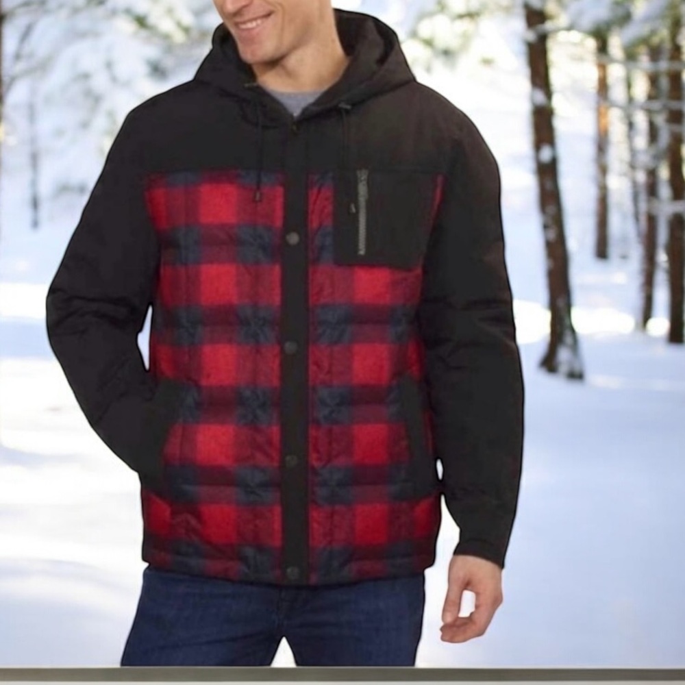 Pendleton Men's Red Black Plaid
Buffalo Check Hooded Down Puffer
Jacket Size L
